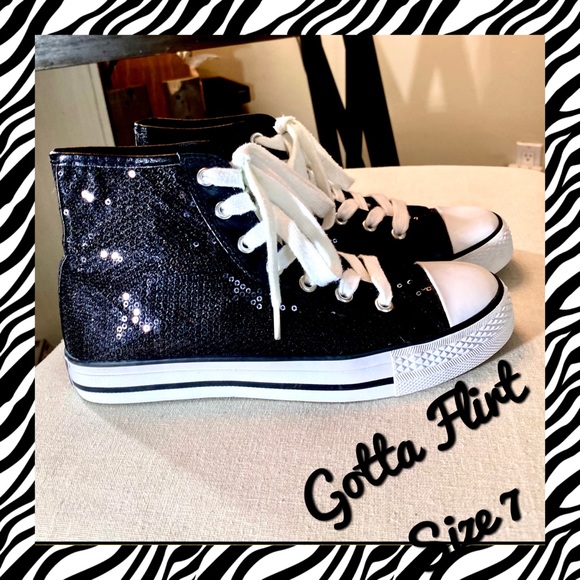 Gotta Flurt Shoes - Sneakers: Black Sequined High Tops Size 7